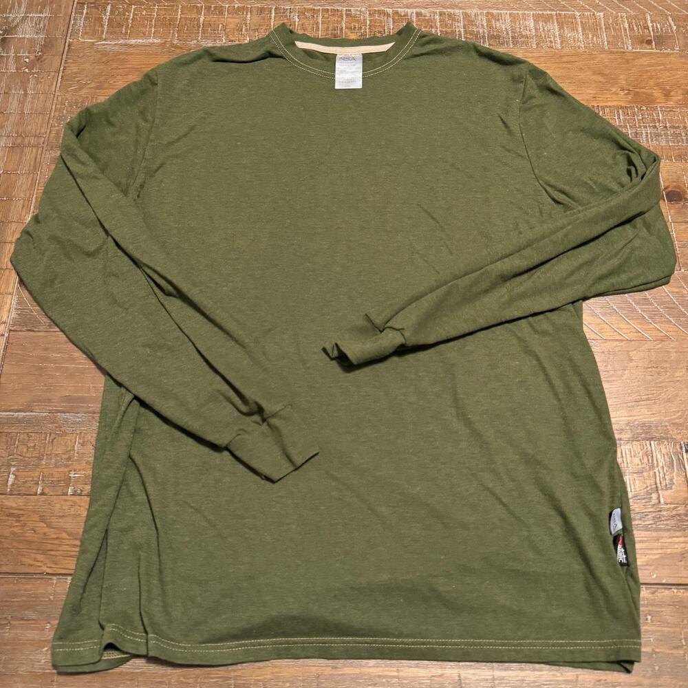 NSA FR X-Static Men Large Olive Green Flame Resistant Long Sleeve Work Shirt USA